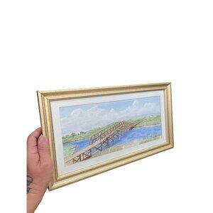 George A Baker handpainted Bridge water landscape watercolor SKU 9385